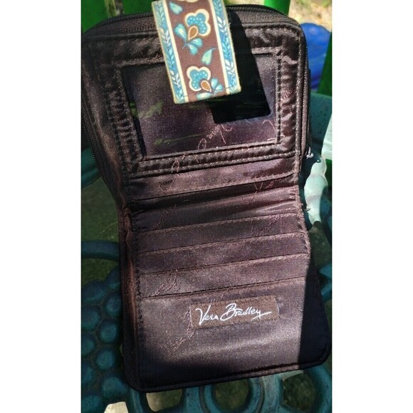 Vera Bradley Java Blue Wallet Brown and Blue Paisley all over Print Preloved - Picture 3 of 8